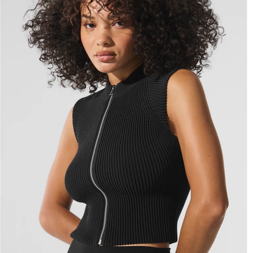 Alo Denim knit sleeves zip top - ivory